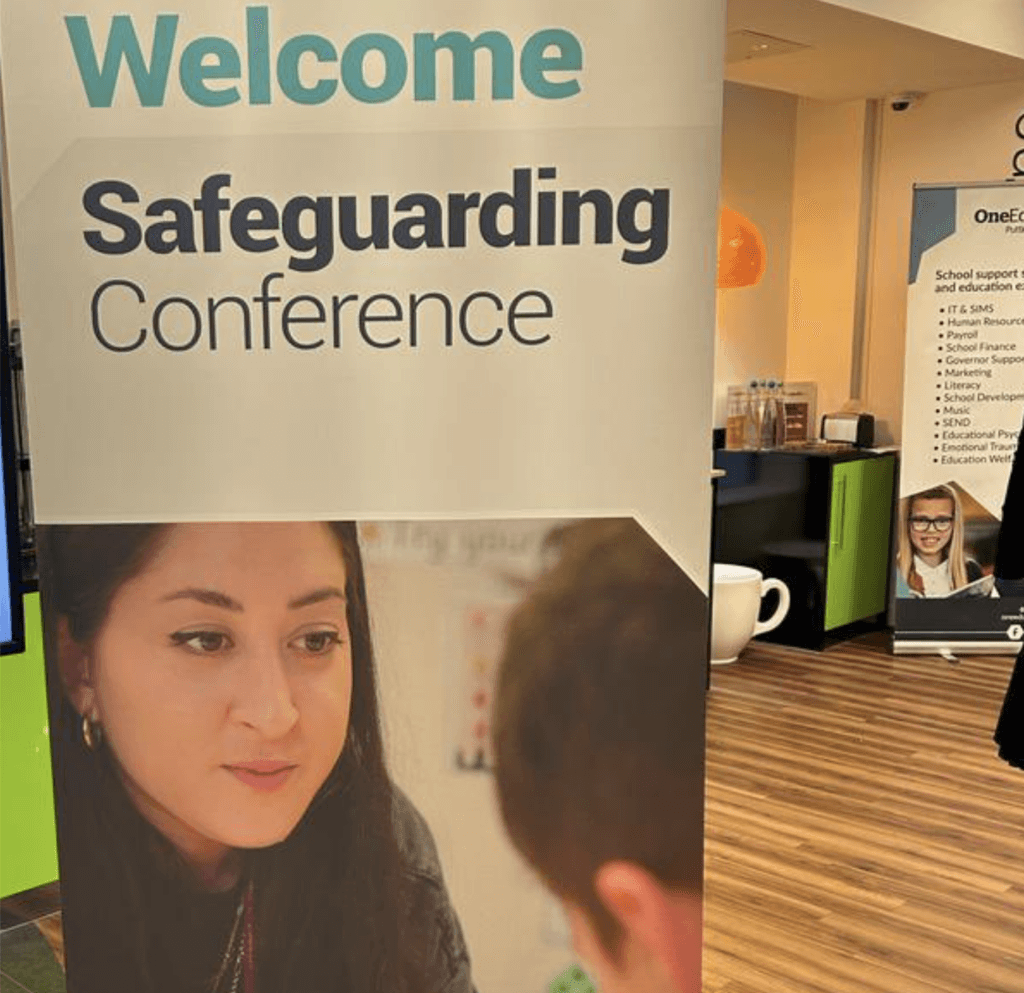 A welcome sign to the safeguarding conference