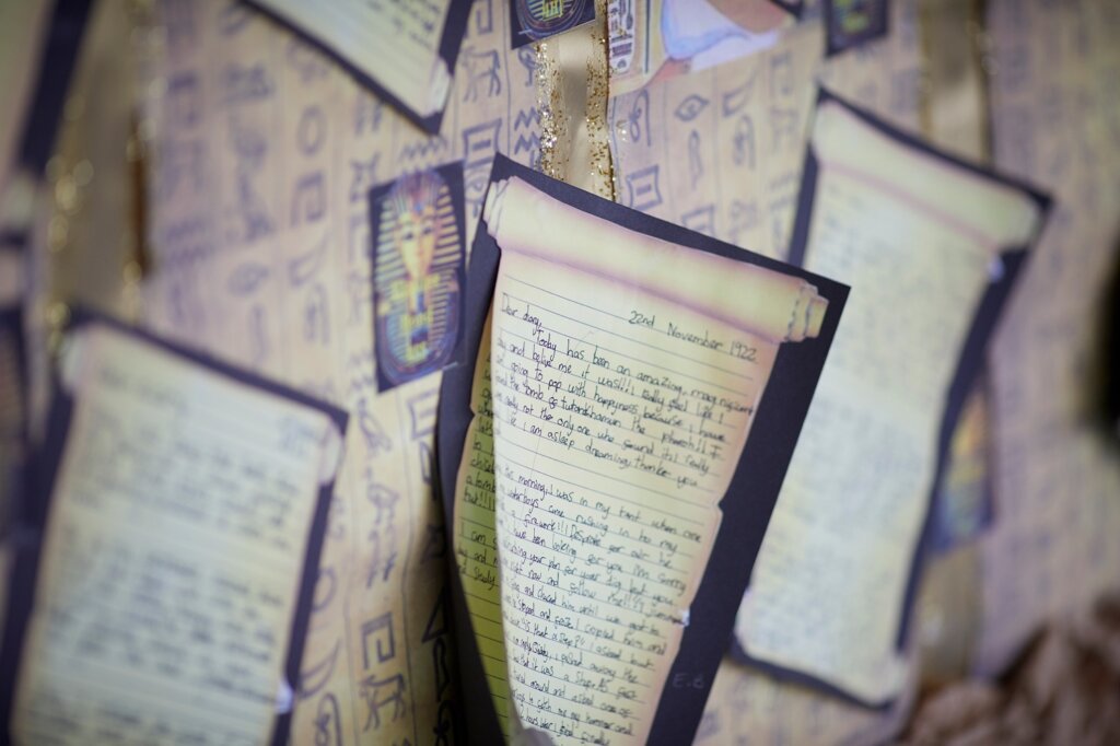 Pupils' letters displayed in the classroom.