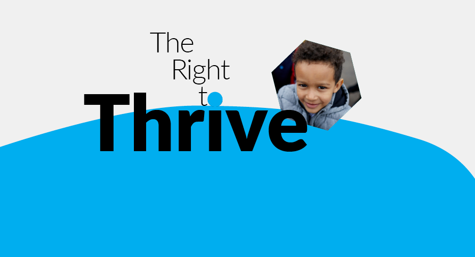 A blue banner for the right to thrive.