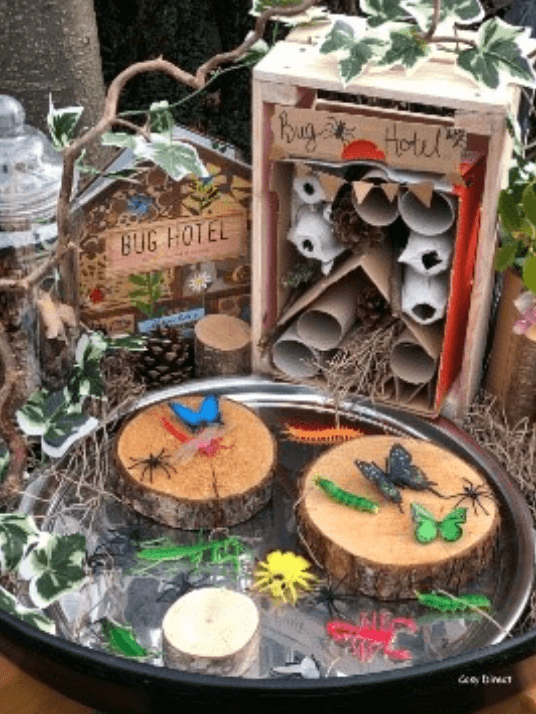 A bug hotel in the EYFS playground.