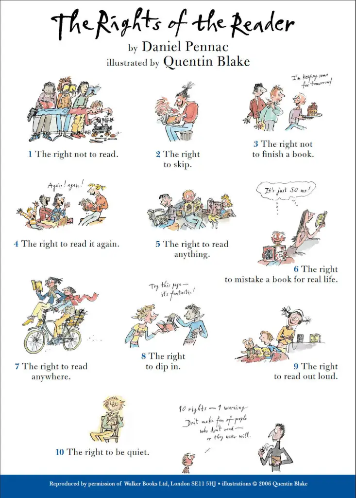 The Rights of the Reader illustrated poster.