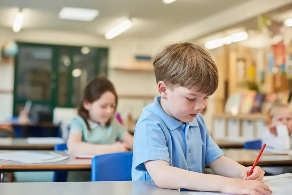 schoolboy counting writing in classroom lesson at 2026 03 25 00 52 22 utc